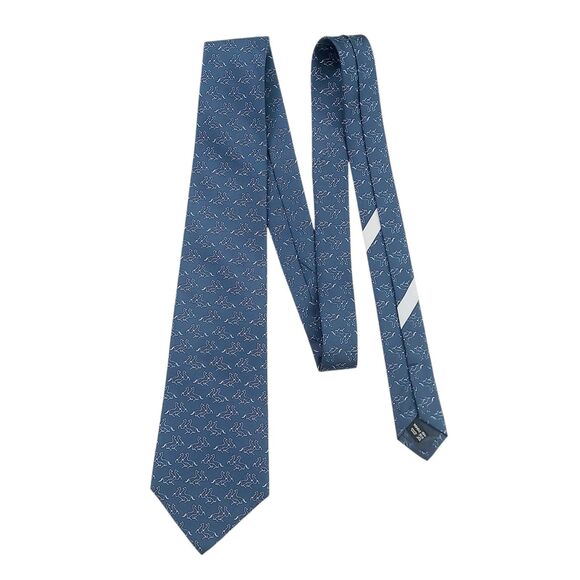 Salvatore Ferragamo Tie Mens Blue Silk Narrow Luxury Designer Made in Italy - Picture 2 of 13